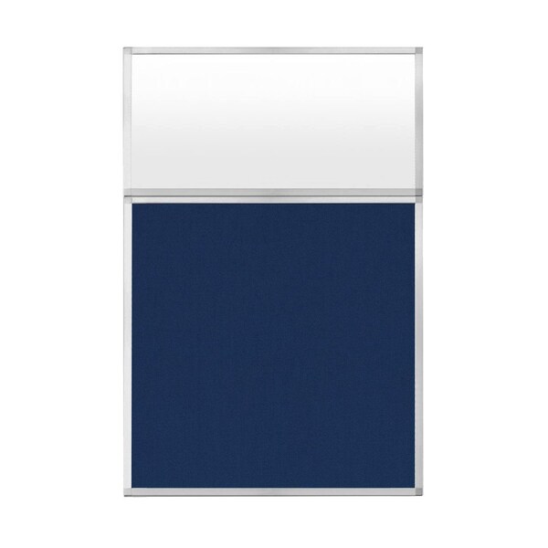 Hush Panel Configurable Cubicle Partition 4' x 6' W/ Window Navy Blue Fabric Frosted Window